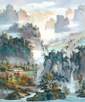 Chinesische Werke - Chinesische Landschaft Shanshui Berge Wasserfall 0 953